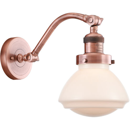Franklin Restoration Olean LED 7 inch Antique Copper Sconce Wall Light in Matte White Glass, Franklin Restoration