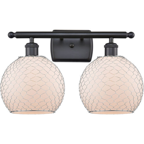 Ballston Farmhouse Chicken Wire 2 Light 16 inch Matte Black Bath Vanity Light Wall Light, Ballston