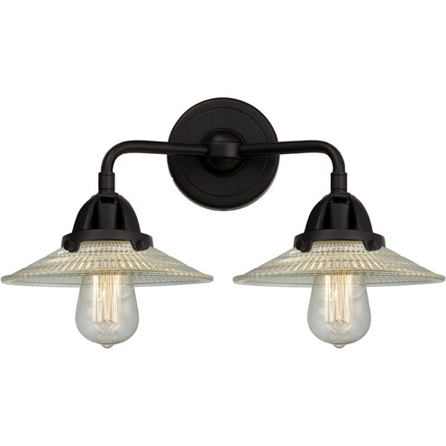 Nouveau 2 Halophane 2 Light 17 inch Matte Black Bath Vanity Light Wall Light in Clear Halophane Glass