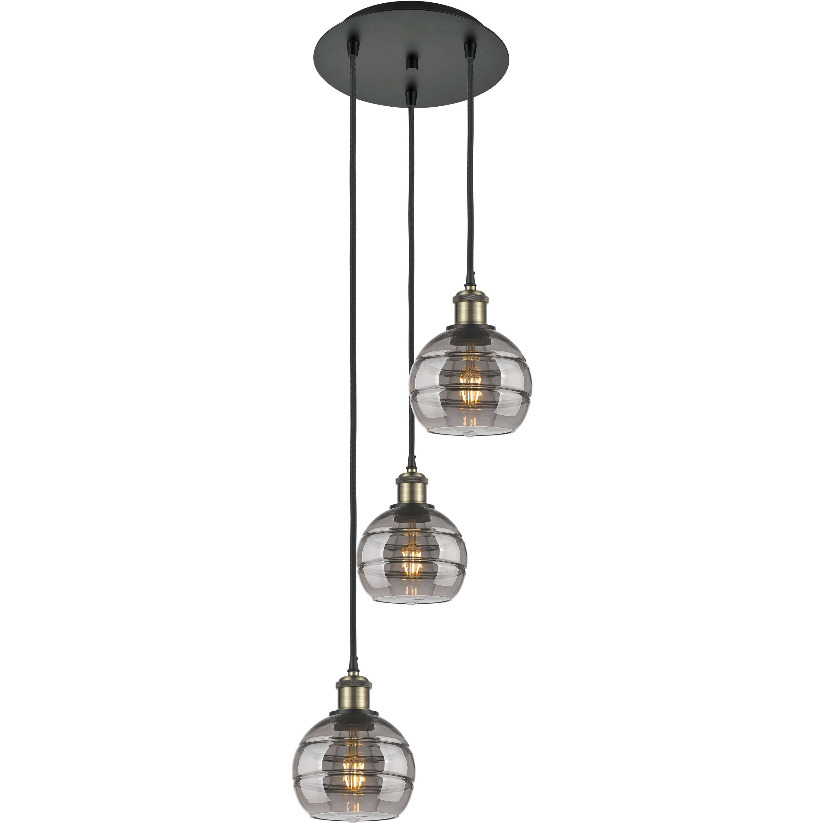 Ballston Rochester 3 Light 12.38 inch Black Antique Brass Cord Hung Multi Pendant Ceiling Light