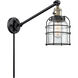 Small Bell Cage 21 inch 3.5 watt Black Antique Brass Swing Arm Wall Light in Clear Glass, Franklin Restoration