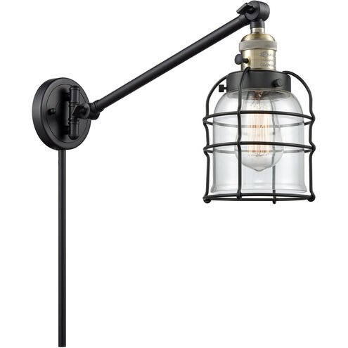 Small Bell Cage 21 inch 3.5 watt Black Antique Brass Swing Arm Wall Light in Clear Glass, Franklin Restoration