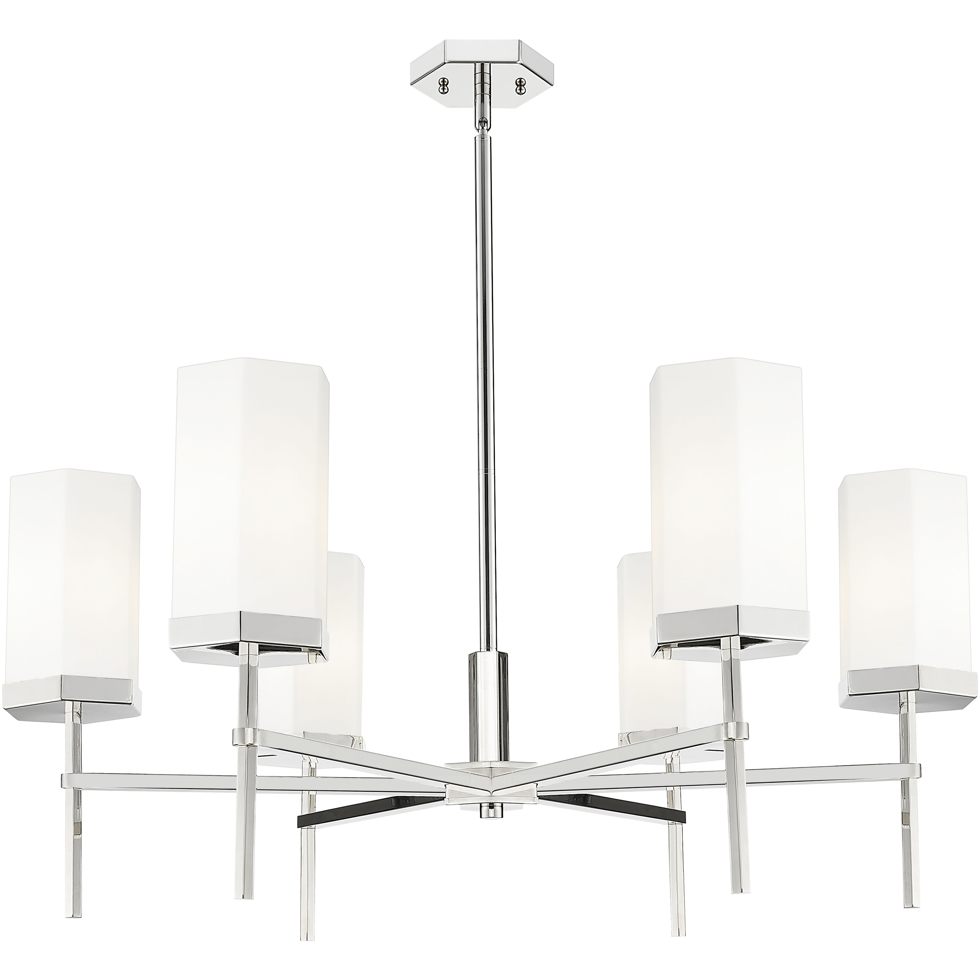 Downtown Urban Blakeley 6 Light 32 inch Polished Nickel Statement Chandelier Ceiling Light in Matte White Glass