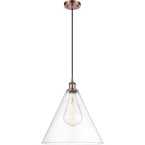 Ballston Cone LED 16 inch Antique Copper Pendant Ceiling Light in Clear Glass, Black Textured