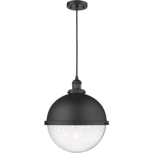 Franklin Restoration Hampden 1 Light 12.88 inch Matte Black Pendant Ceiling Light in Seedy Glass