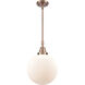 Franklin Restoration Beacon LED 10 inch Antique Copper Mini Pendant Ceiling Light in Matte White Glass