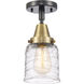Franklin Restoration Bell LED 5 inch Black Antique Brass Flush Mount Ceiling Light in Deco Swirl Glass