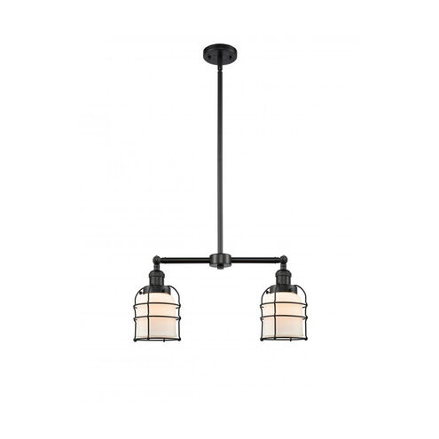 Franklin Restoration Small Bell Cage 2 Light 21 inch Matte Black Chandelier Ceiling Light in Matte White Glass, Franklin Restoration