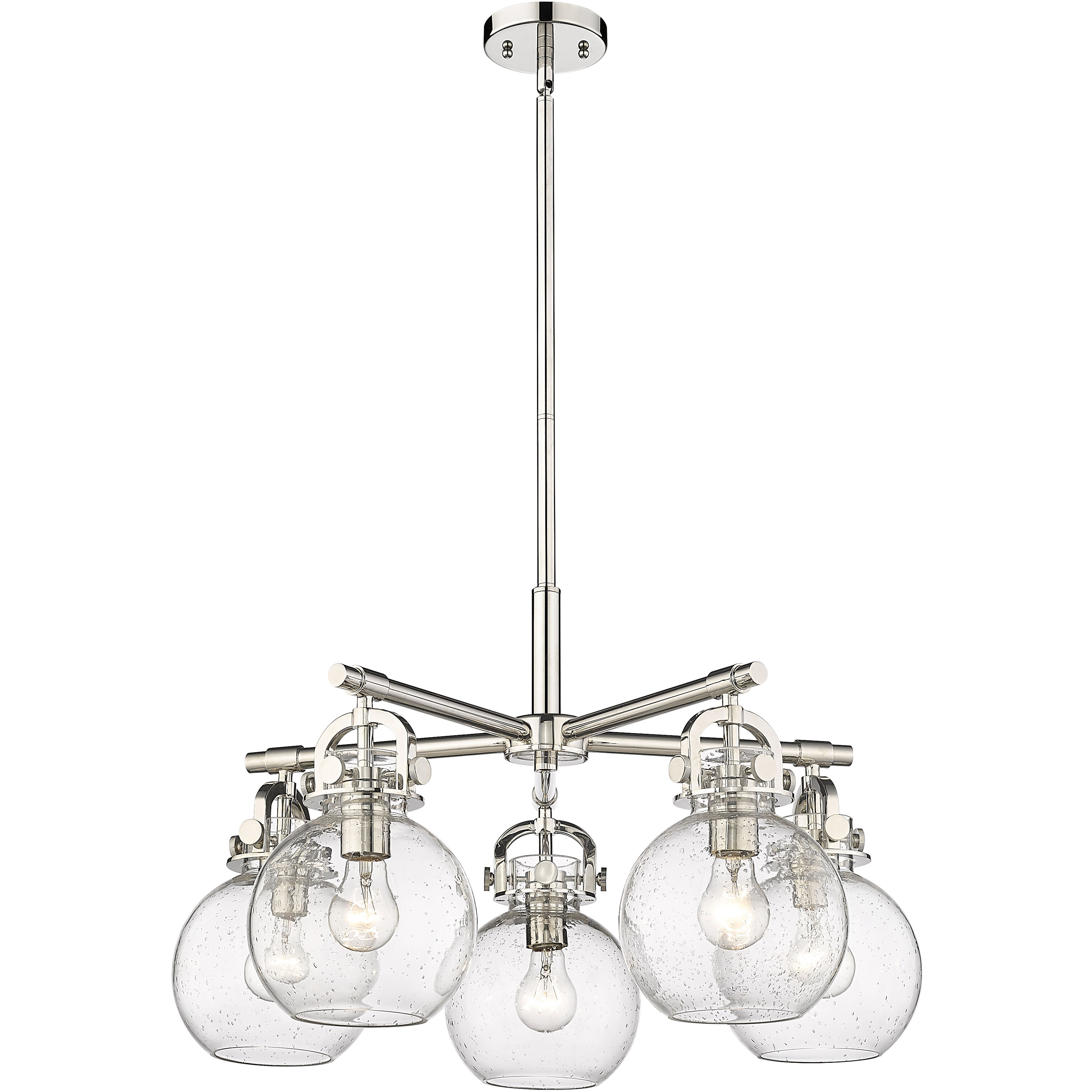 Newton Sphere 5 Light 26 inch Polished Nickel Chandelier Ceiling Light in Seedy Glass