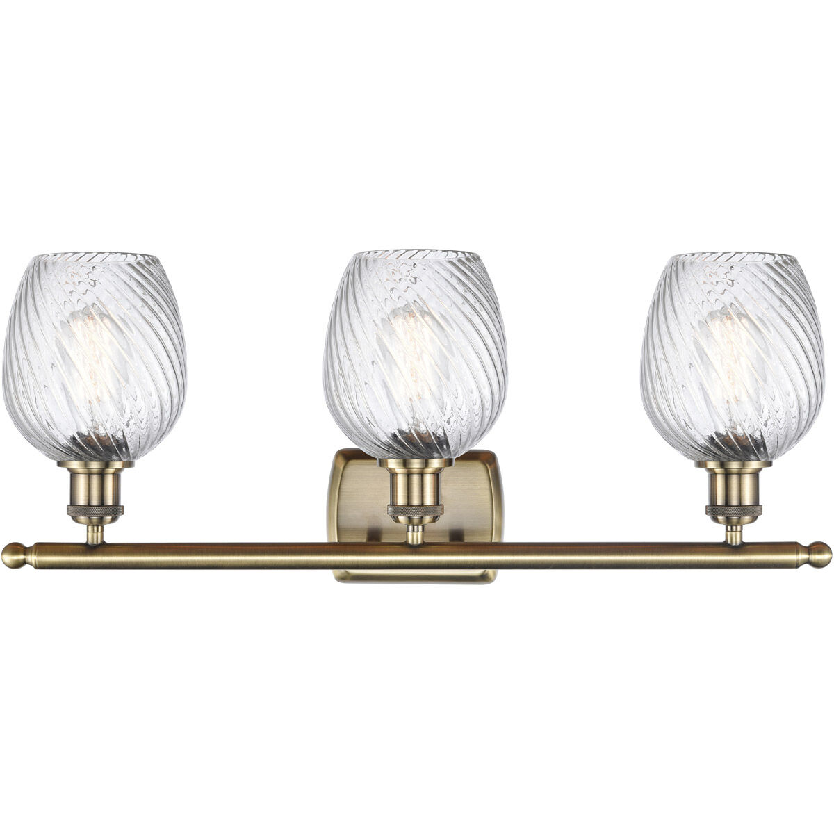 Ballston Salina 3 Light 26 inch Antique Brass Bath Vanity Light Wall Light in Incandescent, Clear Spiral Fluted Glass, Ballston