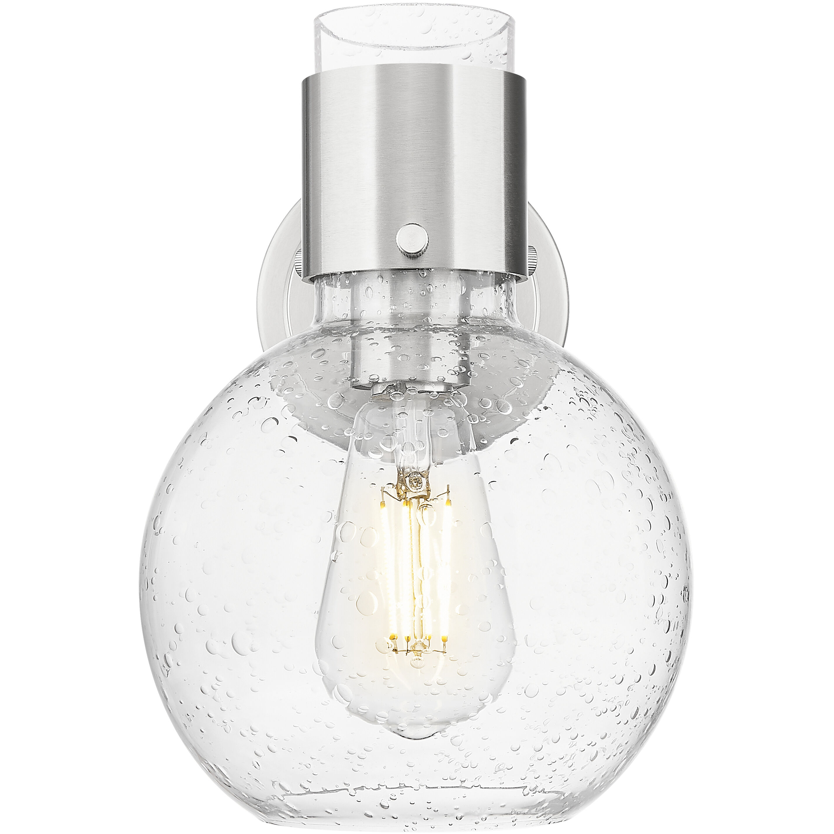 Lawton Sphere Sconce Wall Light in Brushed Satin Nickel, Seedy Glass