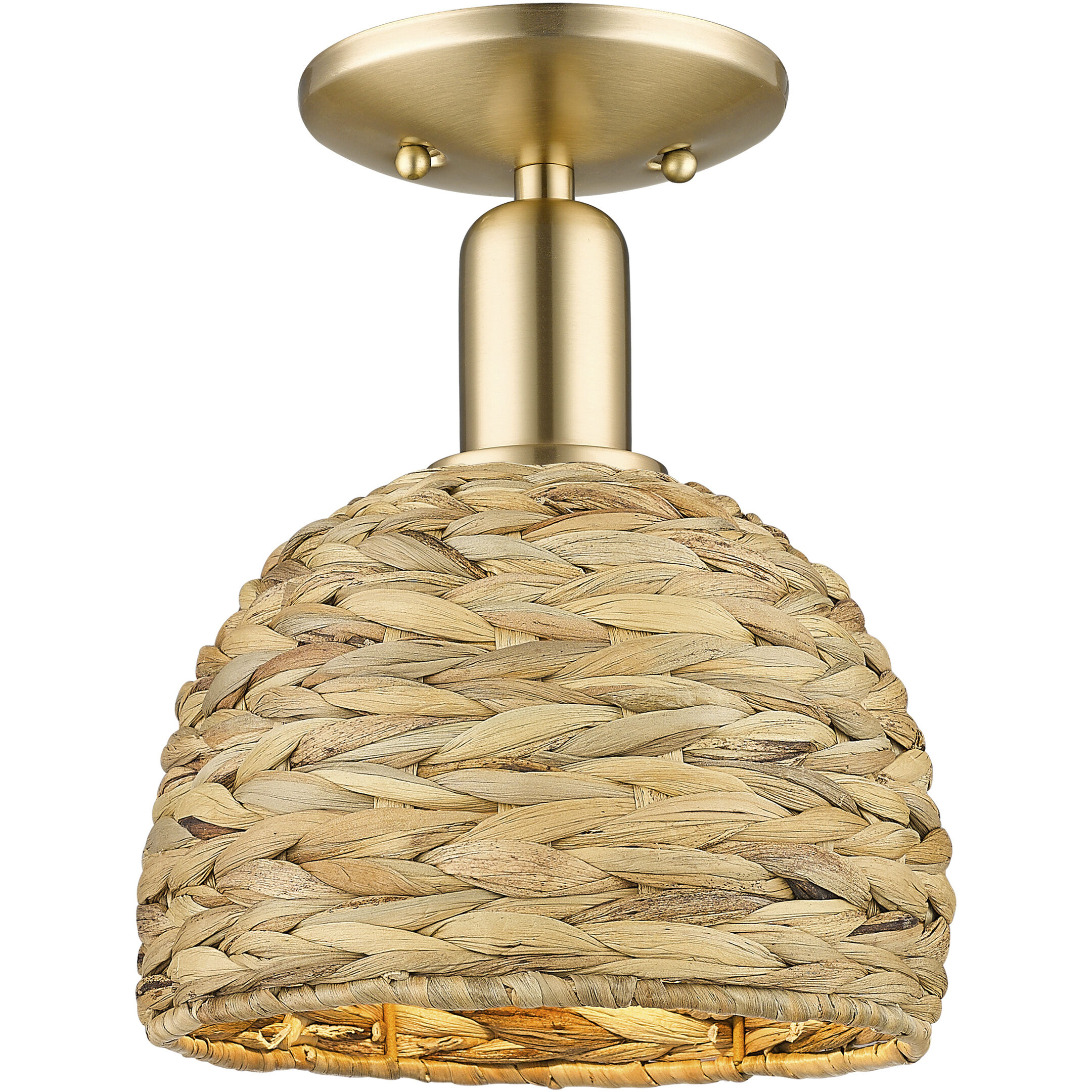 Arcadia Woven Rattan 1 Light 8 inch Champagne Bronze Semi-Flush Mount Ceiling Light