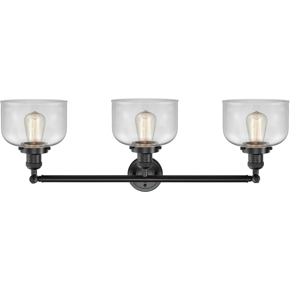 Franklin Restoration Large Bell 3 Light 32 inch Oil Rubbed Bronze Bath Vanity Light Wall Light in Clear Glass, Franklin Restoration
