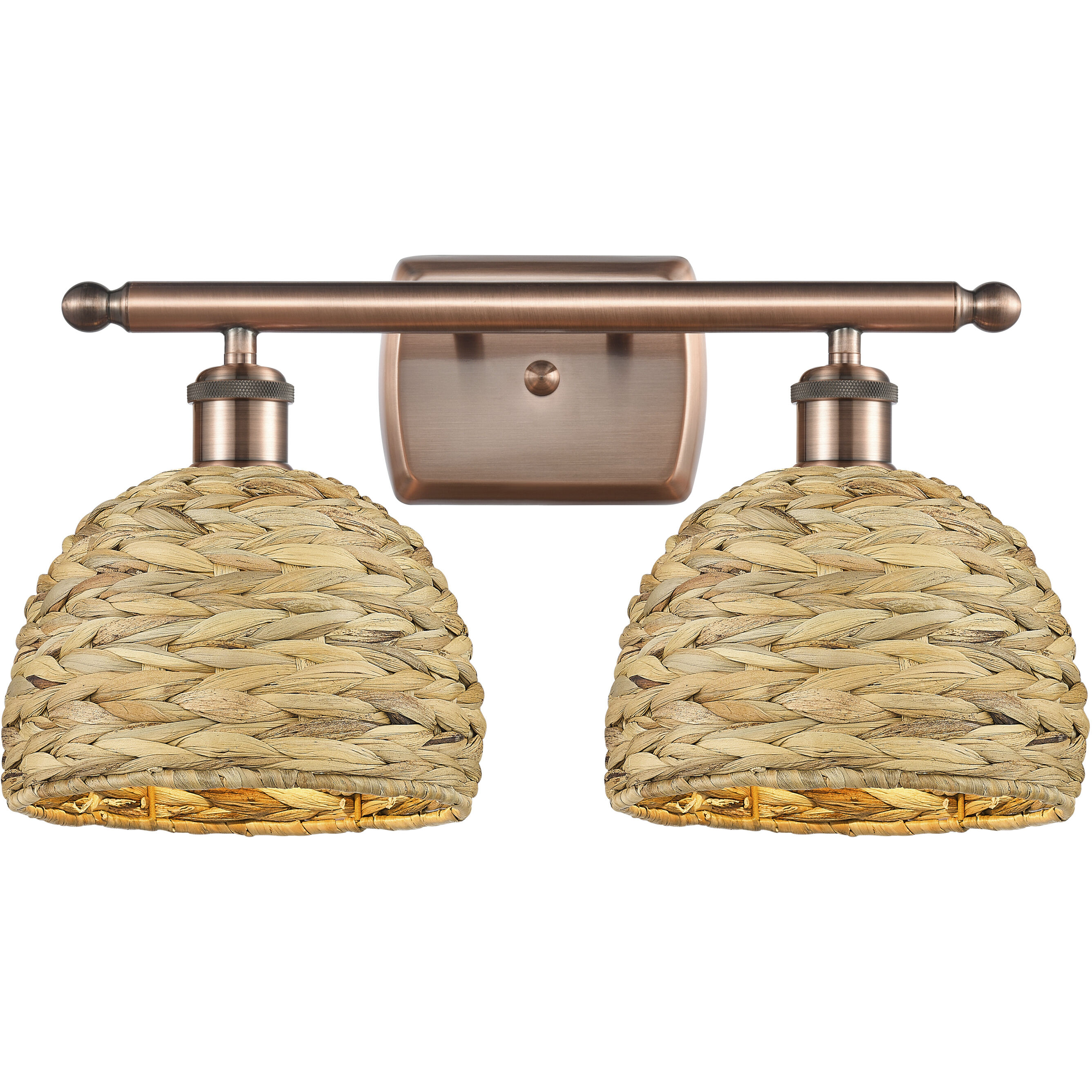 Woven Rattan 2 Light 18 inch Antique Copper Bath Vanity Light Wall Light