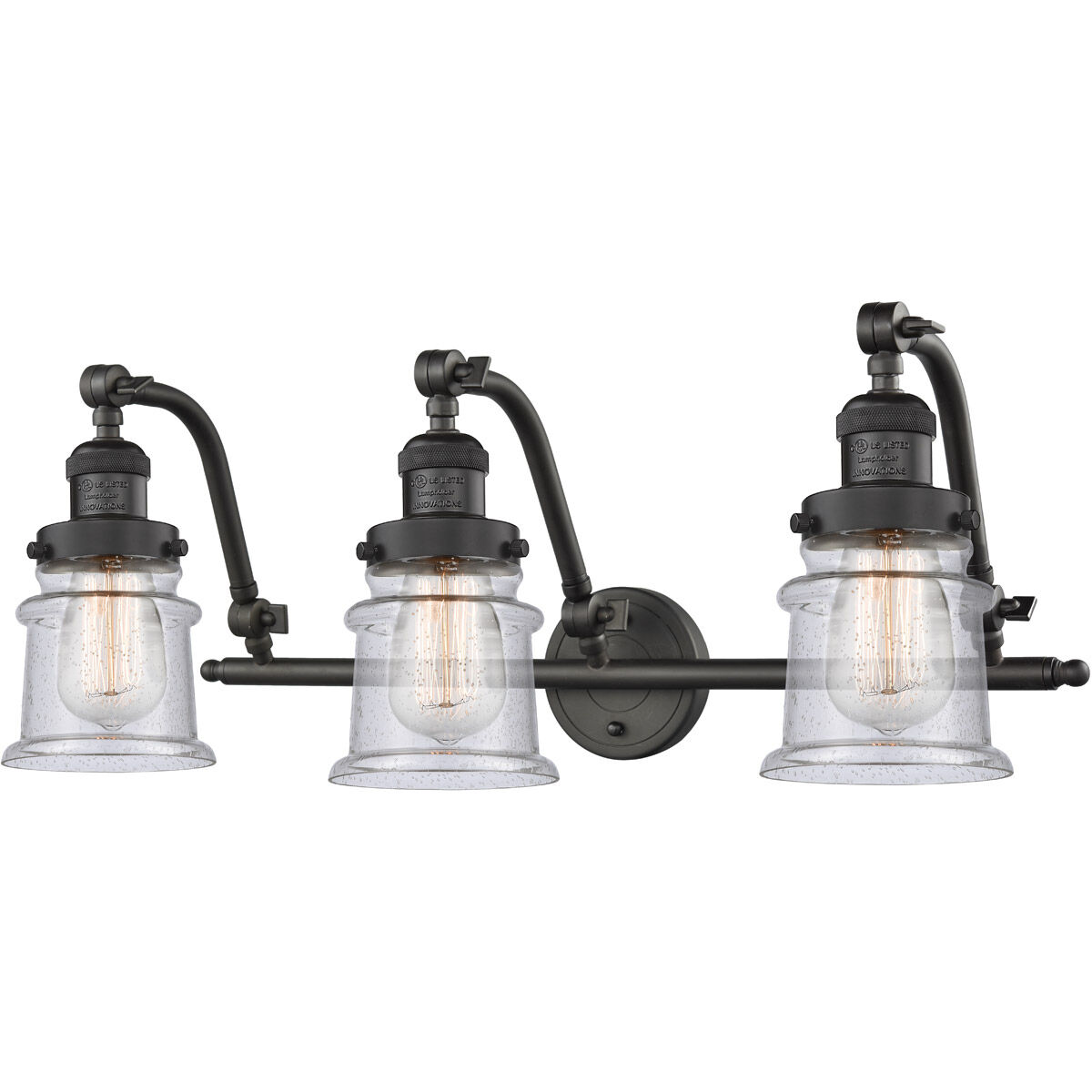 Franklin Restoration Small Canton 3 Light 28 inch Oil Rubbed Bronze Bath Vanity Light Wall Light in Seedy Glass, Franklin Restoration