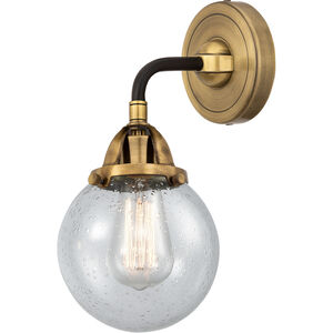 Nouveau 2 Beacon 1 Light 6 inch Black Antique Brass and Matte Black Sconce Wall Light in Seedy Glass