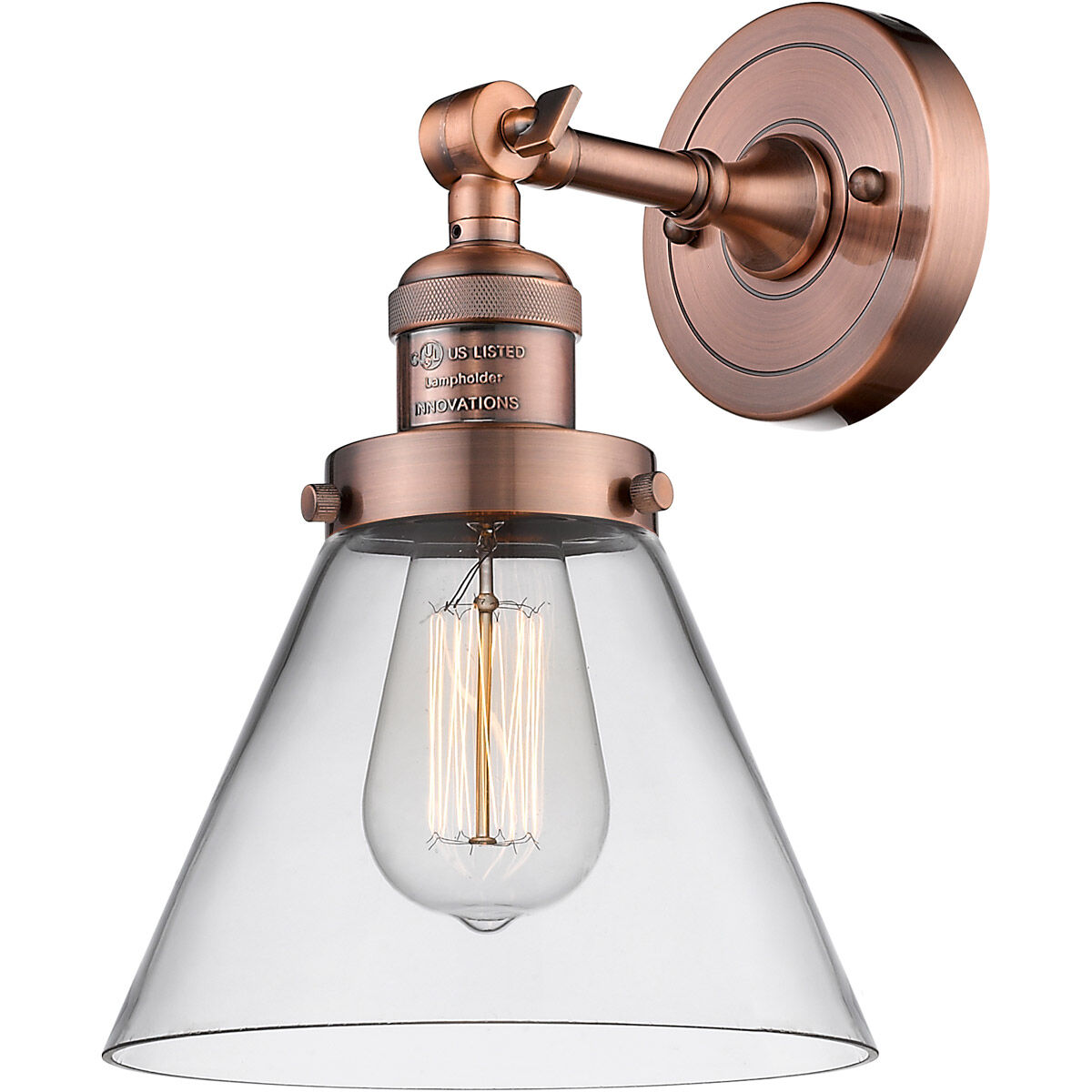 Franklin Restoration Large Cone 1 Light 8 inch Antique Copper Semi-Flush Mount Ceiling Light in Clear Glass, Franklin Restoration