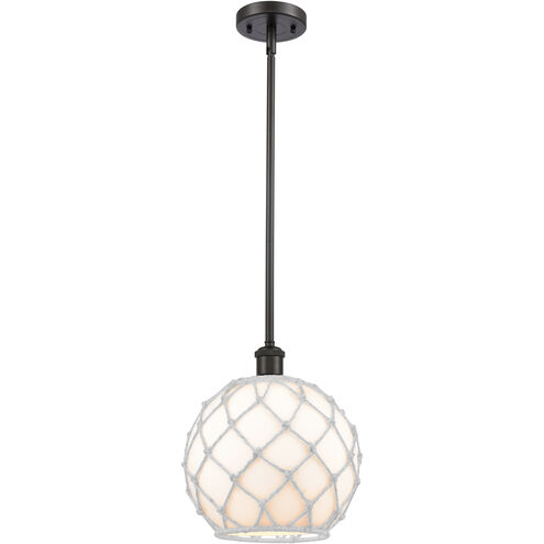 Ballston Large Farmhouse Rope 1 Light 10 inch Oil Rubbed Bronze Pendant Ceiling Light in White Glass with White Rope, Ballston