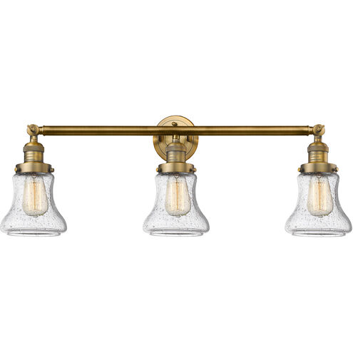 Franklin Restoration Bellmont 3 Light 30 inch Brushed Brass Bath Vanity Light Wall Light in Seedy Glass, Franklin Restoration