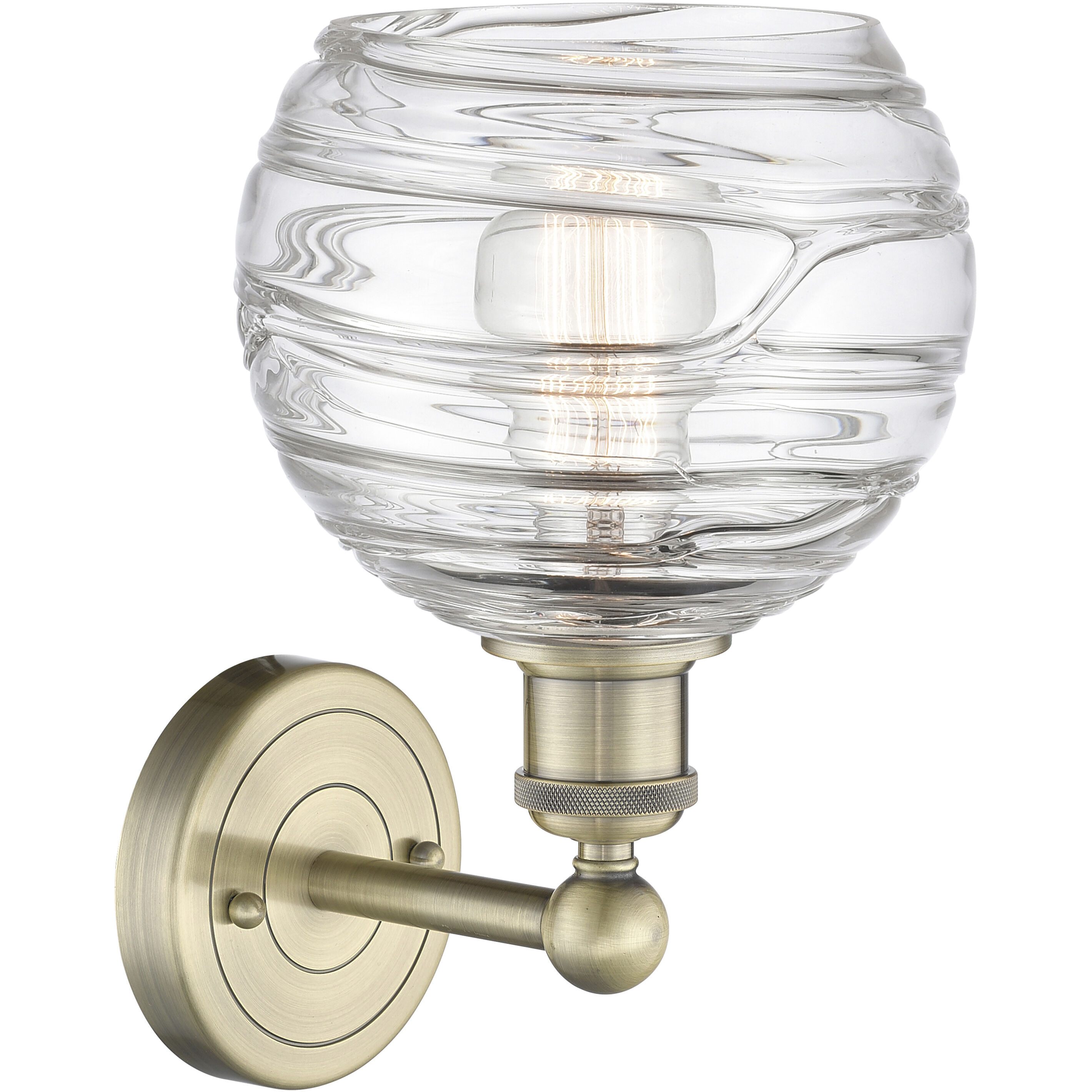 Athens Deco Swirl 1 Light 8 inch Antique Brass Sconce Wall Light in Clear Deco Swirl Glass