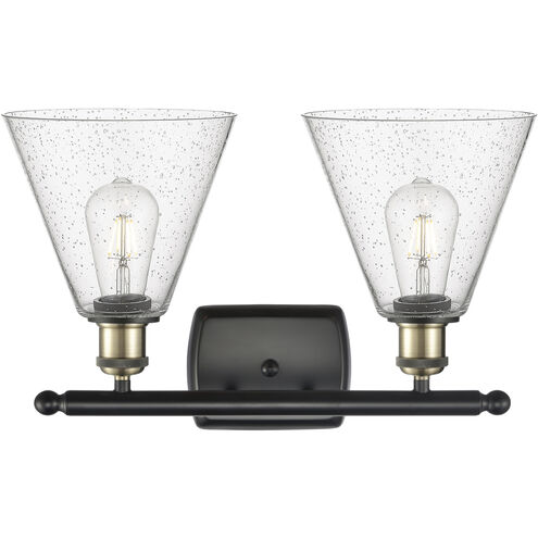 Ballston Ballston Cone LED 18 inch Black Antique Brass and Matte Black Bath Vanity Light Wall Light in Seedy Glass