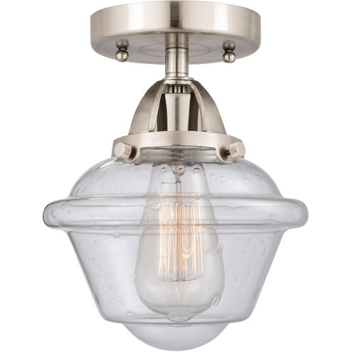 Nouveau 2 Small Oxford 1 Light 8 inch Brushed Satin Nickel Semi-Flush Mount Ceiling Light in Seedy Glass