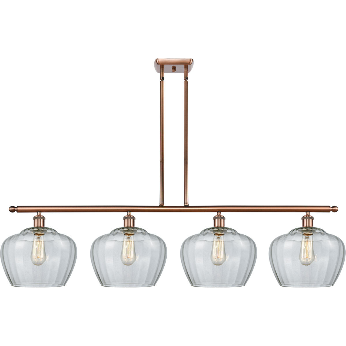 Ballston Large Fenton 4 Light 48 inch Antique Copper Island Light Ceiling Light in Clear Glass, Ballston