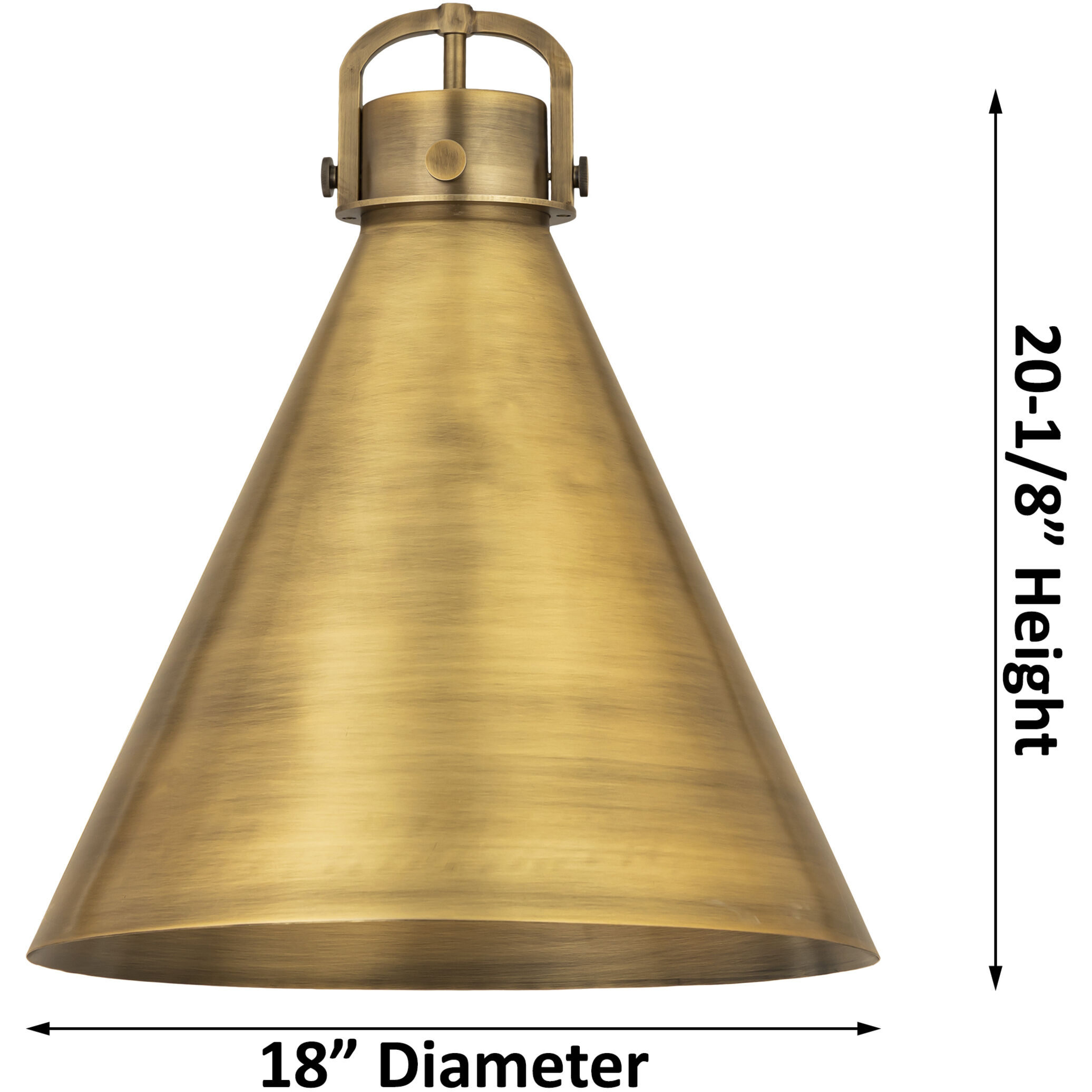 Newton Cone 1 Light 18 inch Brushed Brass Stem Hung Pendant Ceiling Light