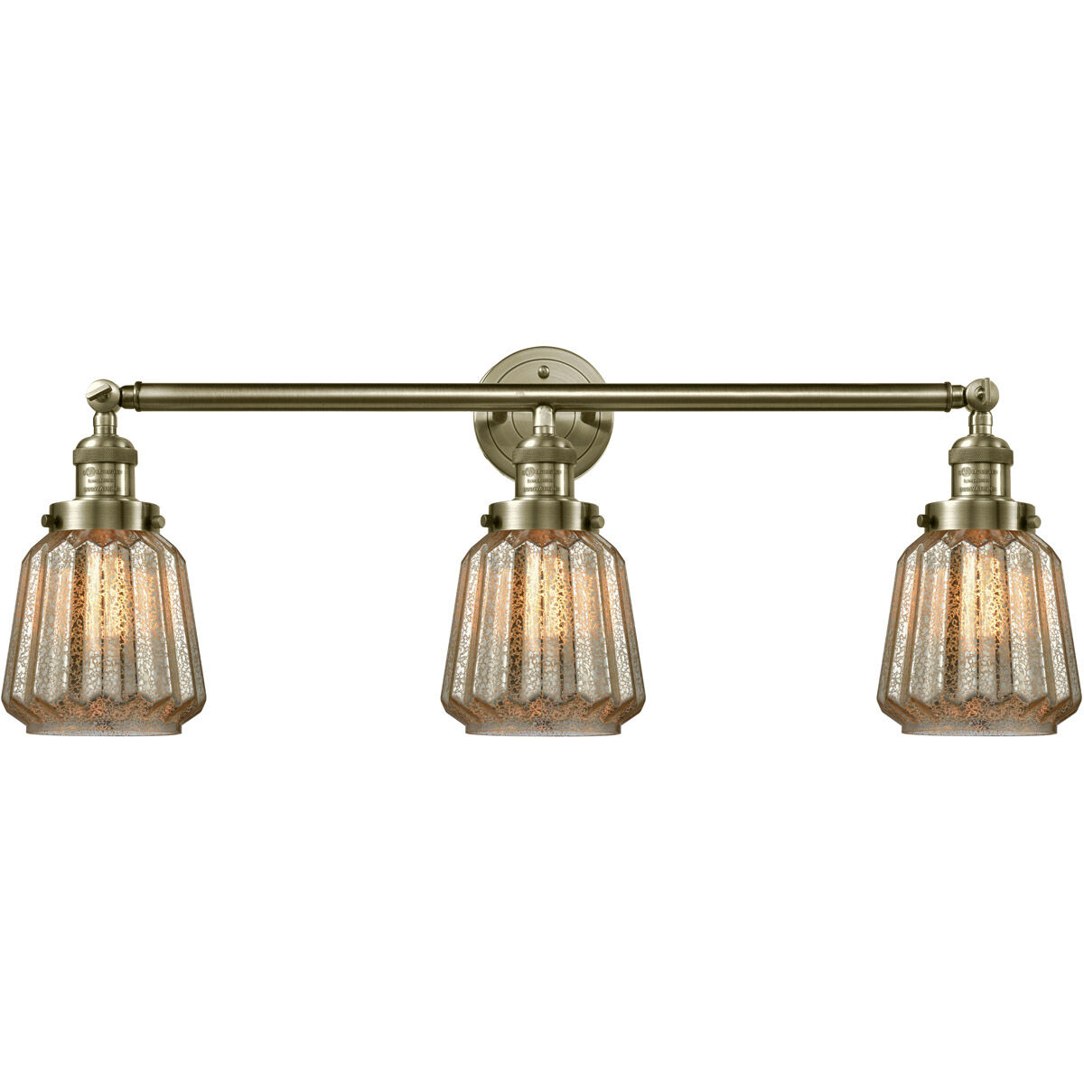 Franklin Restoration Chatham 3 Light 30 inch Antique Brass Bath Vanity Light Wall Light in Incandescent, Mercury Glass, Franklin Restoration