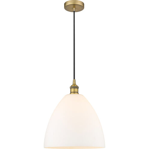 Edison Dome LED 12 inch Brushed Brass Mini Pendant Ceiling Light in Matte White Glass