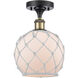 Ballston Farmhouse Rope 1 Light 8 inch Black Antique Brass Semi-Flush Mount Ceiling Light in White Glass with White Rope, Ballston