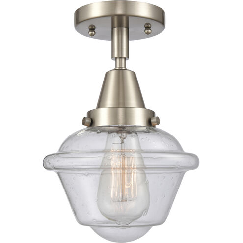 Franklin Restoration Small Oxford 1 Light 8 inch Brushed Satin Nickel Flush Mount Ceiling Light in Seedy Glass