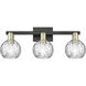 Arcadia Athens Water Glass 3 Light 25 inch Black Antique Brass Bath Vanity Light Wall Light