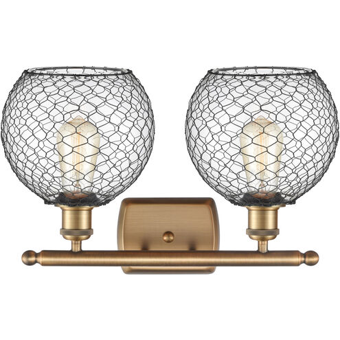 Ballston Farmhouse Chicken Wire 2 Light 16 inch Brushed Brass Bath Vanity Light Wall Light in Clear Glass with Black Wire, Ballston