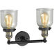 Franklin Restoration Small Bell 2 Light 16 inch Black Antique Brass Bath Vanity Light Wall Light in Seedy Glass, Franklin Restoration