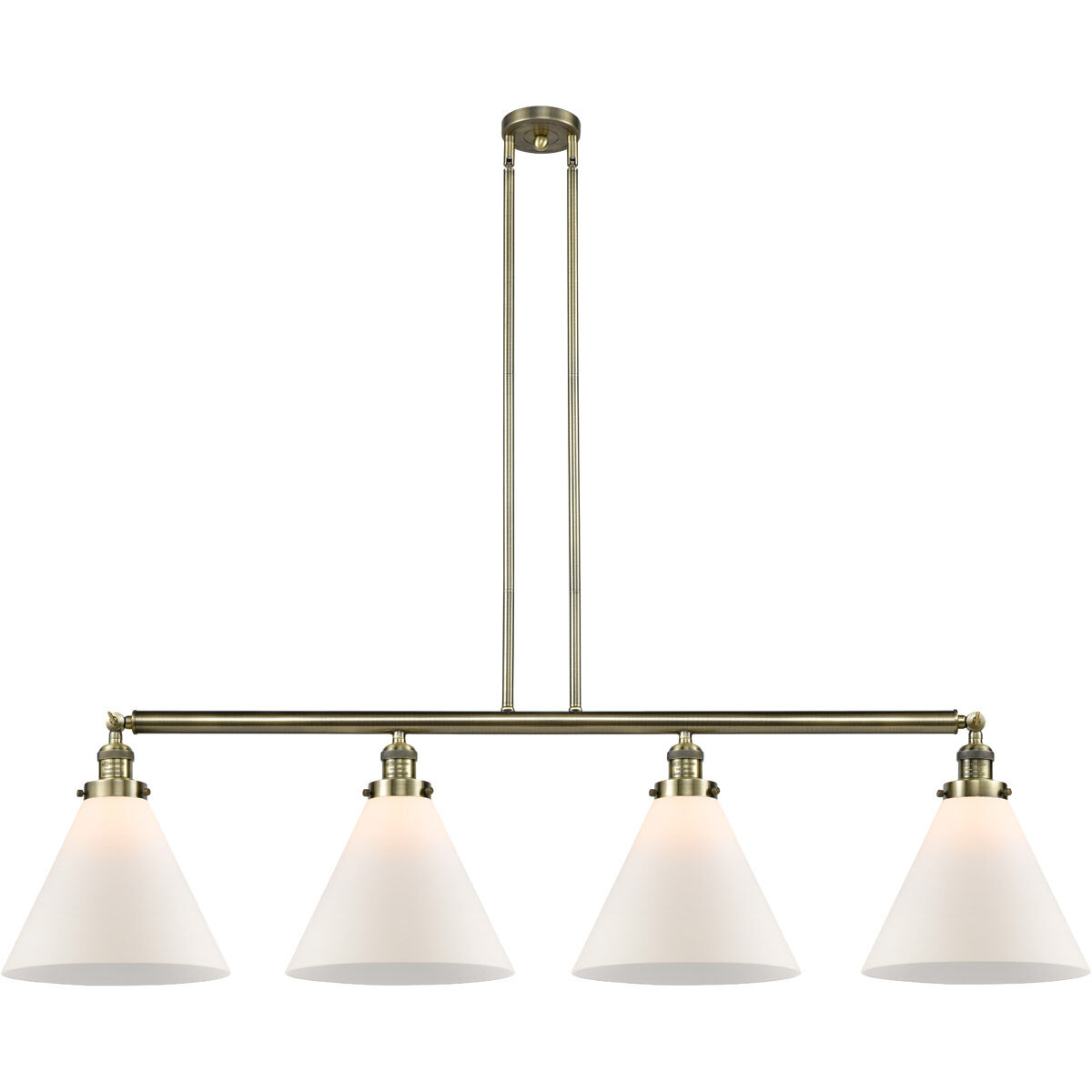 Franklin Restoration X-Large Cone 4 Light 56 inch Antique Brass Island Light Ceiling Light in Matte White Glass, Franklin Restoration