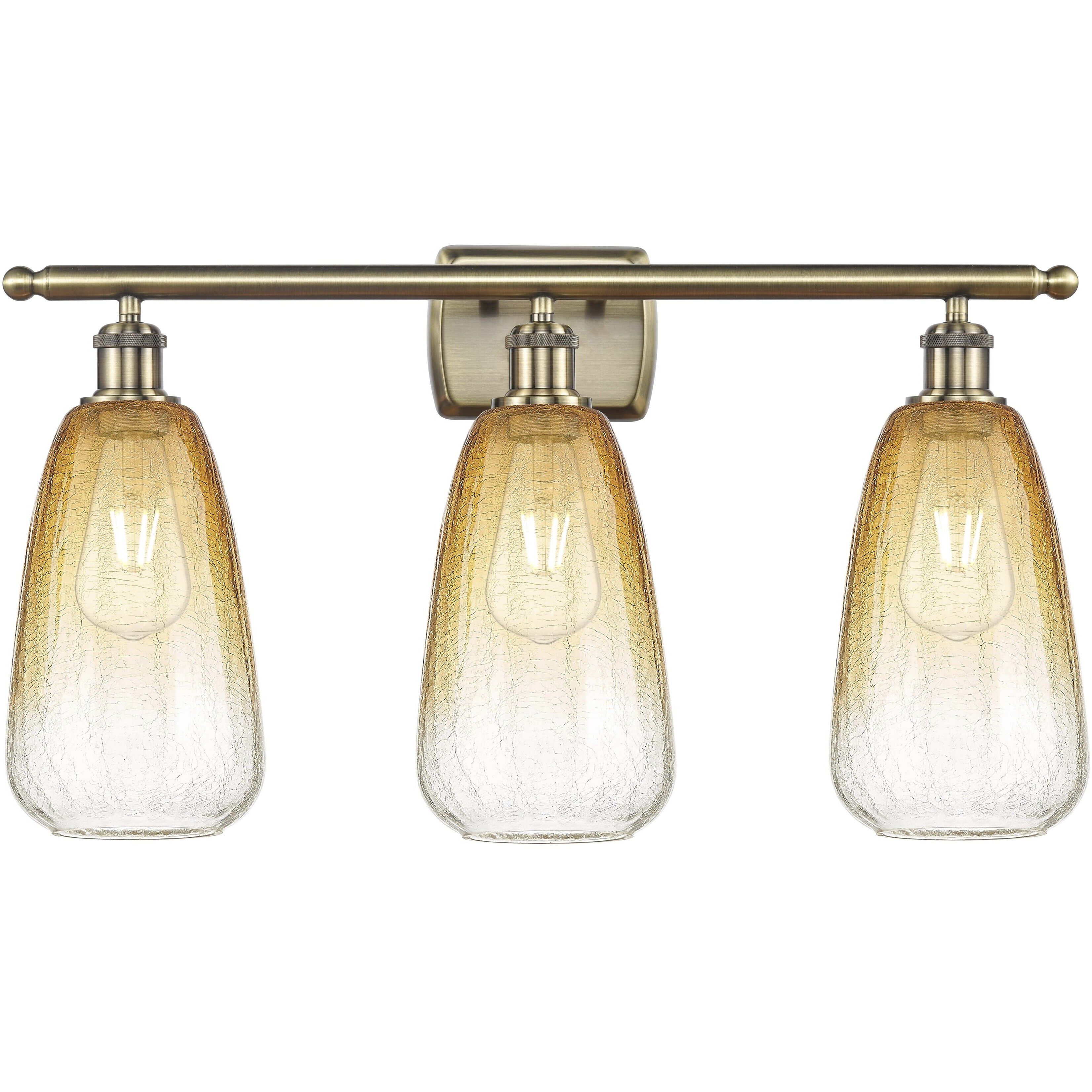 Ballston Brookhaven Almond 3 Light 26 inch Antique Brass Bath Vanity Light Wall Light in Amber Glass