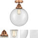 Nouveau 2 Beacon LED 10 inch Antique Copper Semi-Flush Mount Ceiling Light in Seedy Glass