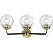 Nouveau Beacon 3 Light 24 inch Black Antique Brass Bath Vanity Light Wall Light in Clear Glass, Nouveau