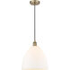 Edison Dome LED 12 inch Antique Brass Mini Pendant Ceiling Light in Matte White Glass