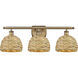 Woven Rattan 3 Light 28 inch Brushed Brass and Natural Bath Vanity Light Wall Light