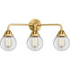 Nouveau 2 Beacon LED 24 inch Satin Gold Bath Vanity Light Wall Light in Clear Glass