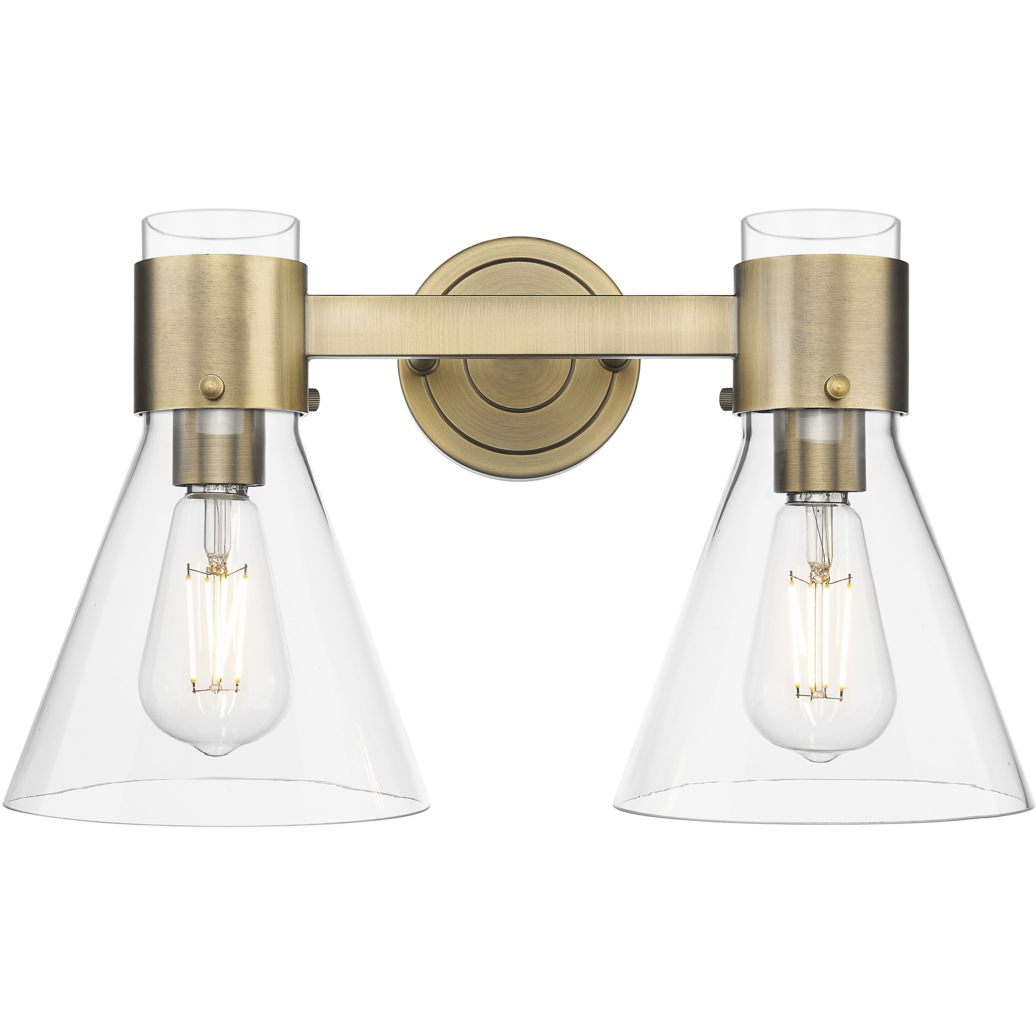 Lawton Cone 2 Light 15.5 inch Brushed Brass Bath Vanity Light Wall Light in Clear Glass