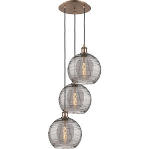 Ballston Athens Deco Swirl 3 Light 16.5 inch Antique Copper Cord Hung Multi Pendant Ceiling Light