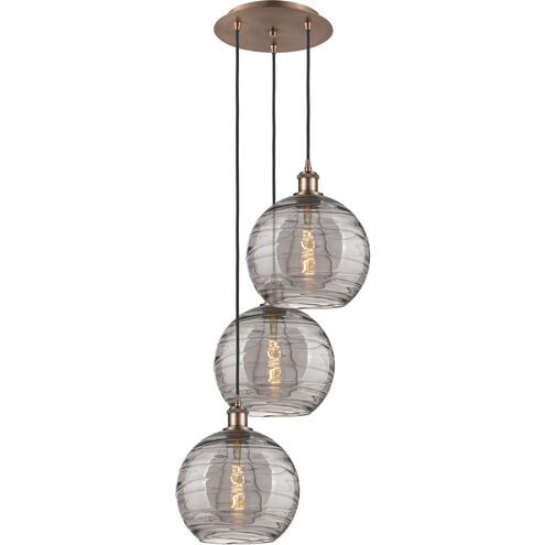 Ballston Athens Deco Swirl 3 Light 16.5 inch Antique Copper Cord Hung Multi Pendant Ceiling Light