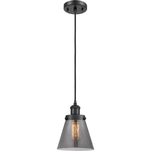 Ballston Small Cone LED 6 inch Matte Black Mini Pendant Ceiling Light in Plated Smoke Glass, Ballston