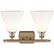 Ballston Ballston Cone 2 Light 18 inch Brushed Brass Bath Vanity Light Wall Light in Matte White Glass