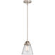 Nouveau 2 Small Cone 1 Light 6 inch Brushed Satin Nickel Mini Pendant Ceiling Light in Seedy Glass