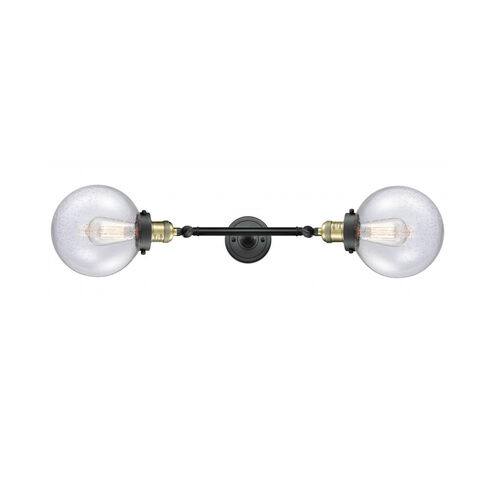 Franklin Restoration Large Beacon LED 8 inch Black Antique Brass Bath Vanity Light Wall Light in Seedy Glass, Franklin Restoration