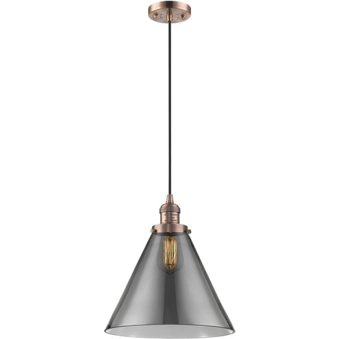 Franklin Restoration Cone LED 12 inch Antique Copper Mini Pendant Ceiling Light in Plated Smoke, Franklin Restoration